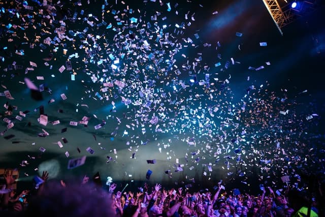 Confetti falling over a crowd